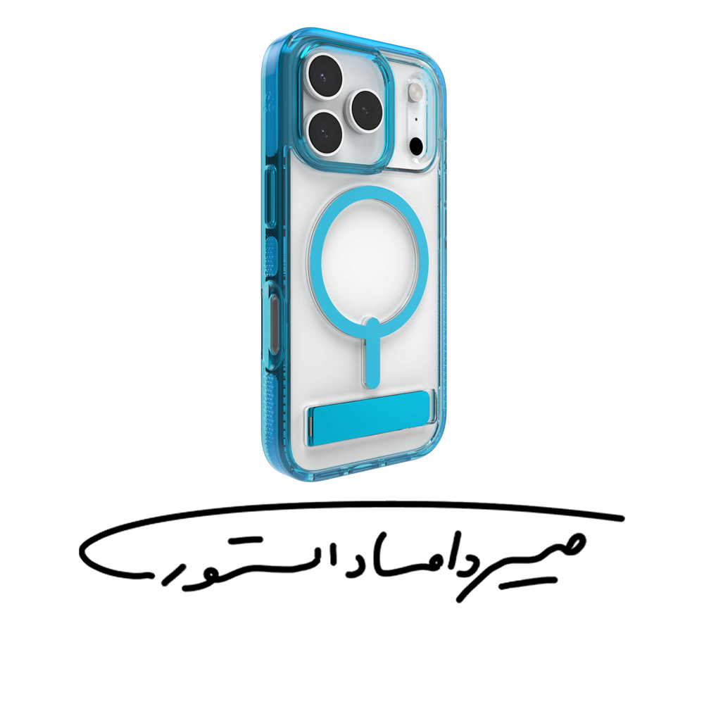 قاب برند Zagg - آیفون سری 17 - مدل Clear & Colorful - ضد ضربه و هولدر دار - آبی